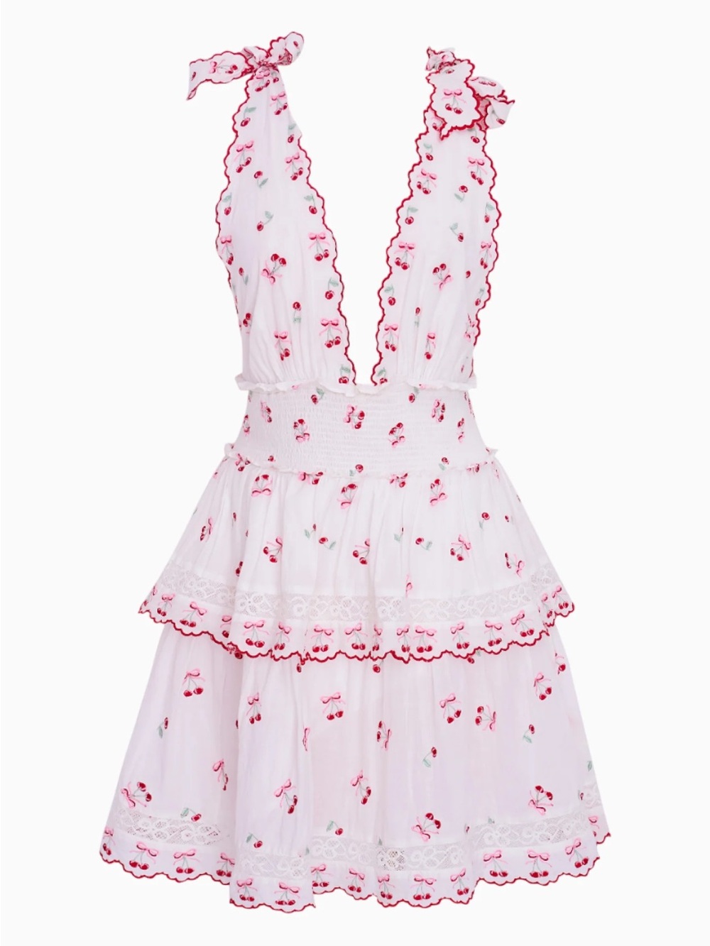 LoveShackFancy Sleeveless Pink Cherry-Print Tiered Dress
